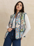 Printed Patchwork Contrast Piping Vest - Trendsi - Flyclothing LLC