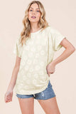 BOMBOM Textured Floral Pattern Short Sleeve T-Shirt - Trendsi - Flyclothing LLC