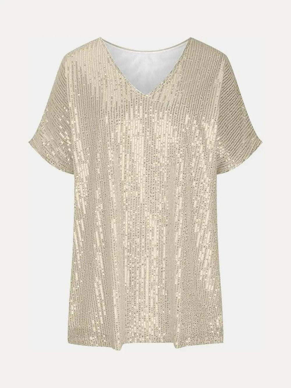 Full Size Sequin V-Neck Short Sleeve Top - Trendsi - Flyclothing LLC