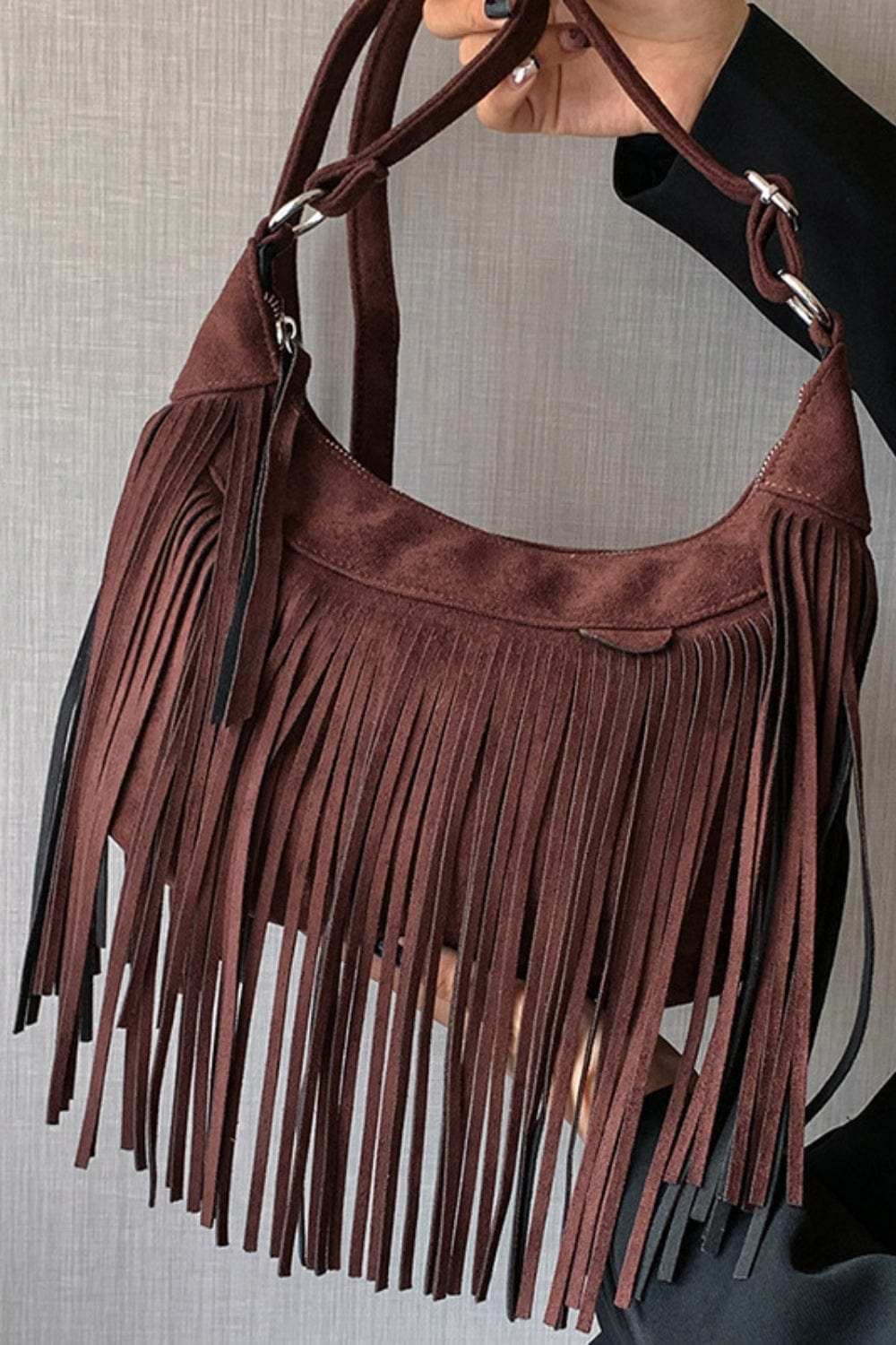 Suede Fringe Adjustable Strap Shoulder Bag - Trendsi - Flyclothing LLC