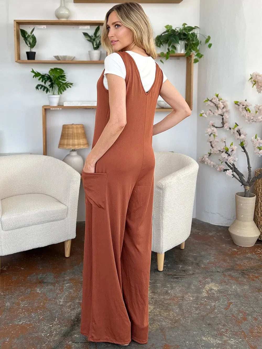 Double Take Full Size Sleeveless Wide Leg Jumpsuit with Pockets - Trendsi - Flyclothing LLC
