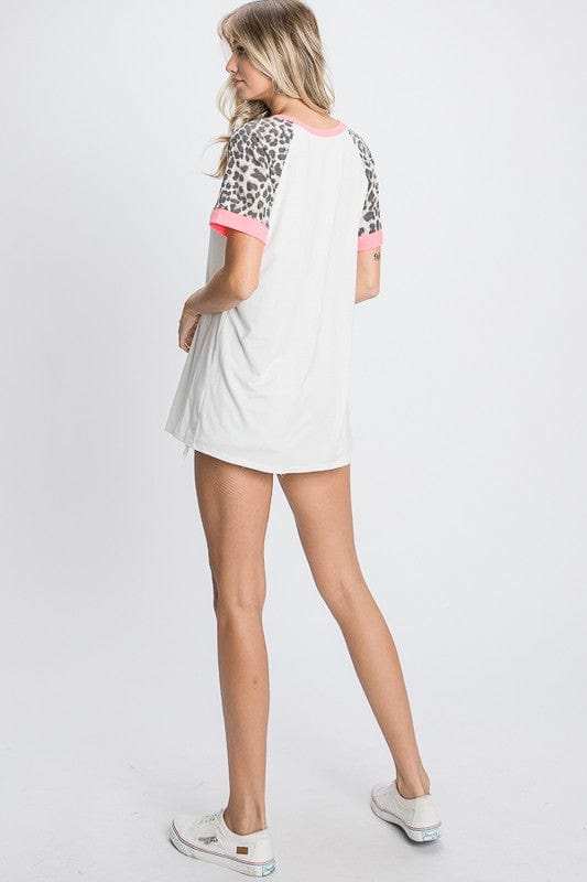 HeimishFull Size Leopard Round Neck Short Sleeve T-Shirt with Stitch Plus Size - Trendsi - Flyclothing LLC