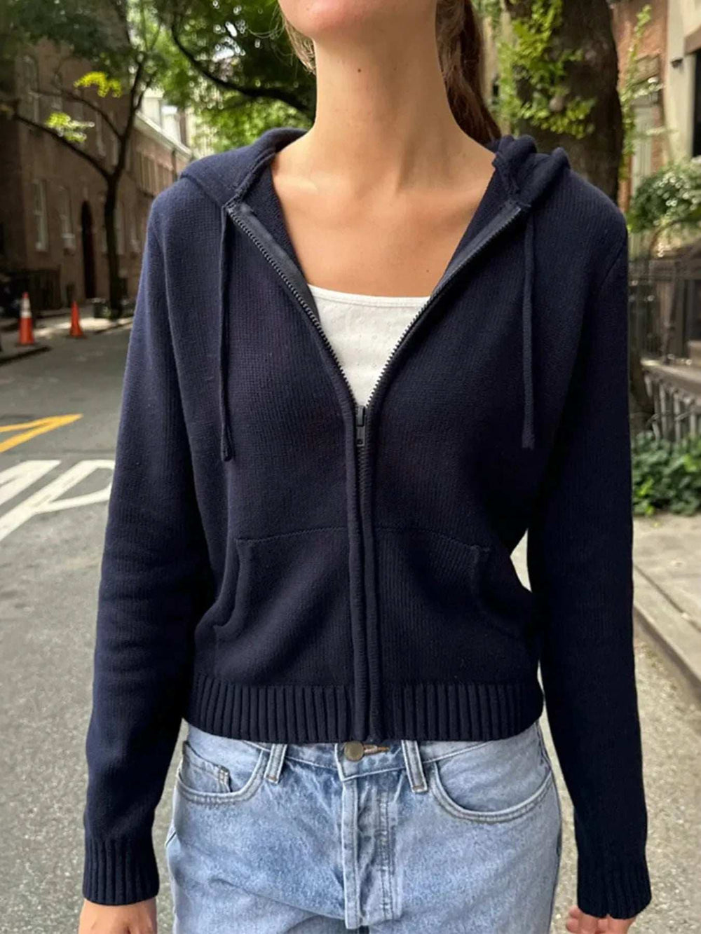 Drawstring Zip Up Long Sleeve Cardigan - Trendsi - Flyclothing LLC