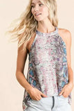 BiBi Snakeskin Print Low Gauge Hacci Knit Halter - Trendsi - Flyclothing LLC