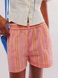 Striped Elastic Waist Shorts - Trendsi - Flyclothing LLC