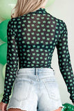 Lucky Clover Mock Neck Long Sleeve Bodysuit - Trendsi - Flyclothing LLC
