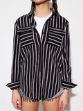 Striped Collared Neck Long Sleeve Shirt - Trendsi - Flyclothing LLC