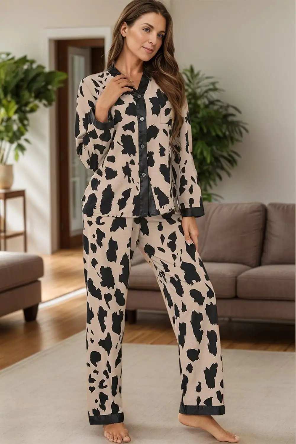 Button Up Long Sleeve Top and Pants Lounge Set - Trendsi - Flyclothing LLC