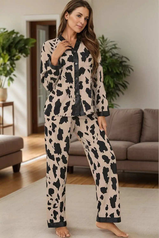 Button Up Long Sleeve Top and Pants Lounge Set - Trendsi - Flyclothing LLC