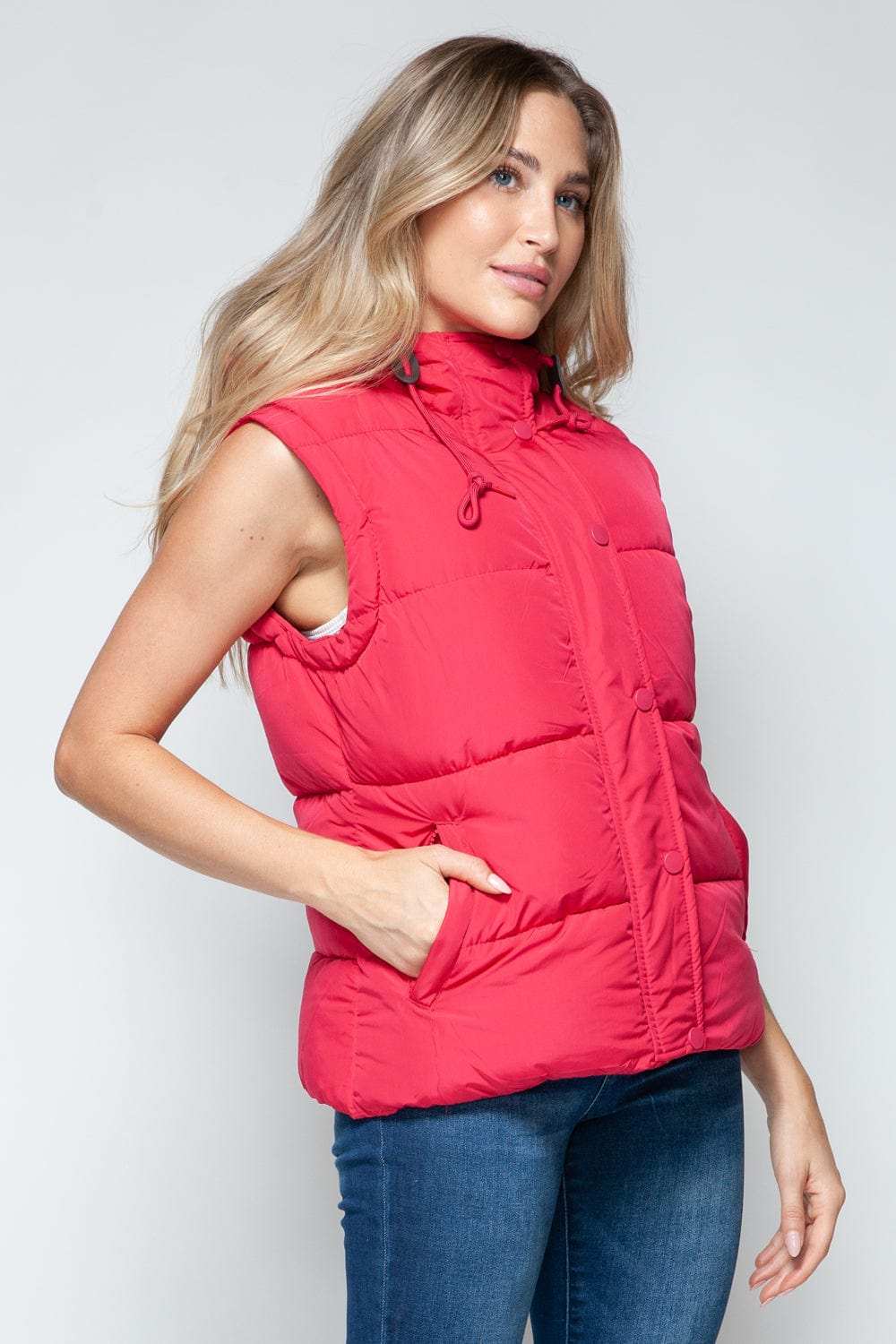 Snobbish Snap and Zip Closure Hooded Vest - Trendsi - Flyclothing LLC