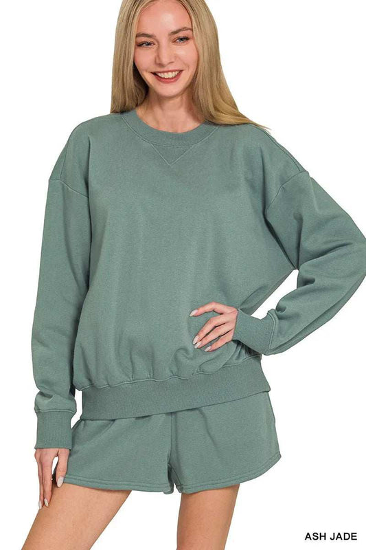 Zenana Fleece Long Sleeve Sweatshirts & Shorts Set - Trendsi - Flyclothing LLC