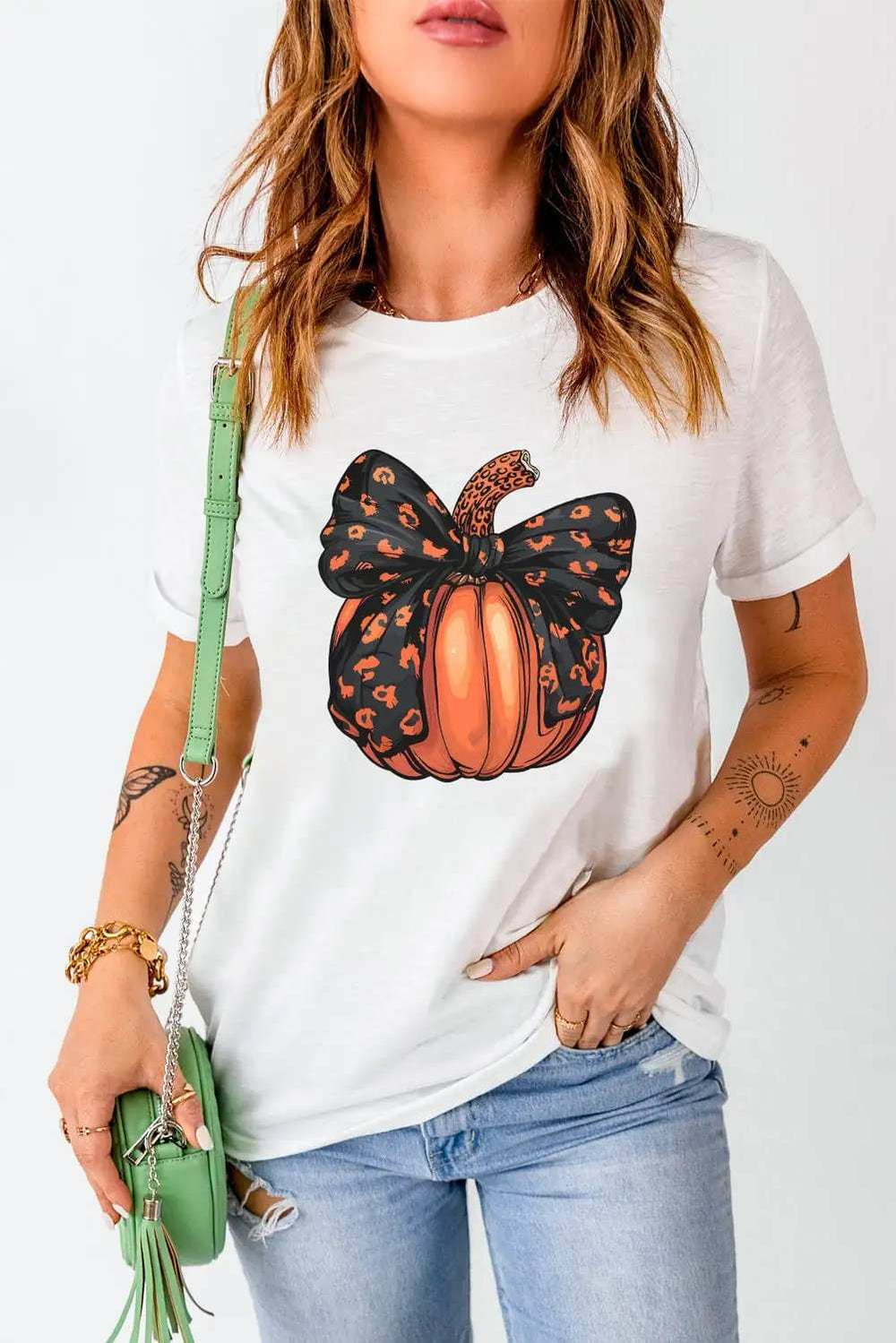 Pumpkin Round Neck Short Sleeve T-Shirt - Trendsi - Flyclothing LLC