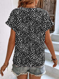 Printed V-Neck Short Sleeve Blouse - Trendsi - Flyclothing LLC
