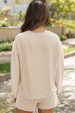 Round Neck Long Sleeve Top and Shorts Set - Trendsi - Flyclothing LLC