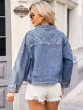 Pearl Trim Long Sleeve Denim Jacket - Trendsi - Flyclothing LLC