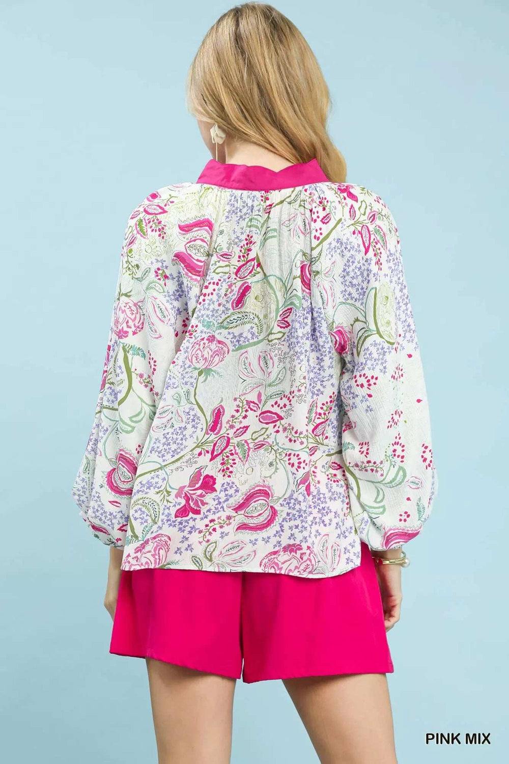 Umgee Paisley Floral Contrast Trim Blouse - Trendsi - Flyclothing LLC