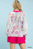 Umgee Paisley Floral Contrast Trim Blouse - Trendsi - Flyclothing LLC