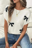 Bow Pattern Knit Short Sleeve Sweater - Trendsi - Flyclothing LLC