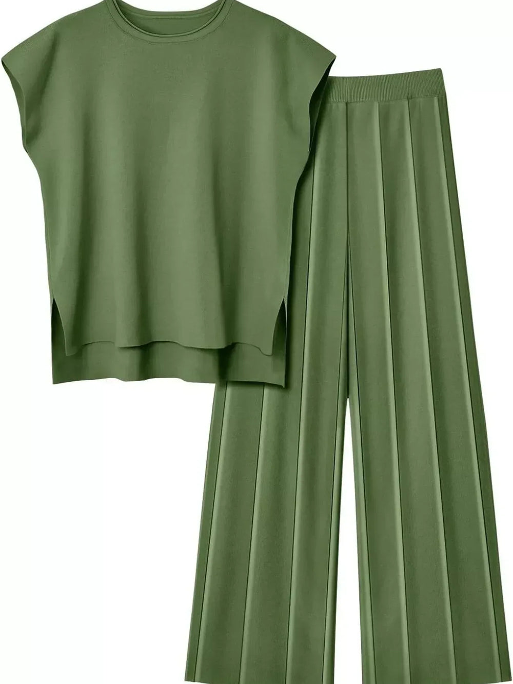 Casual Solid Color Cap Sleeve Top and Pants Knit Set - Trendsi - Flyclothing LLC