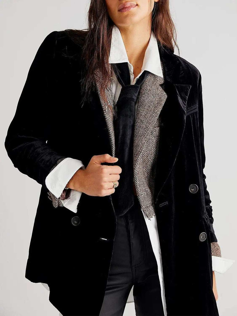 Lapel Collar Long Sleeve Blazer with Pockets - Trendsi - Flyclothing LLC