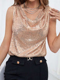Sequin Cowl Neck Tank - Trendsi - Flyclothing LLC
