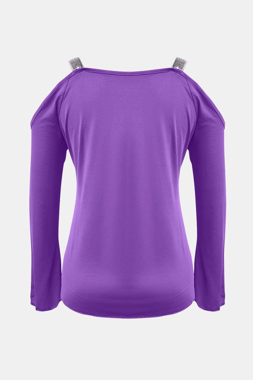 Sequin V-Neck Cold Shoulder Top - Trendsi - Flyclothing LLC