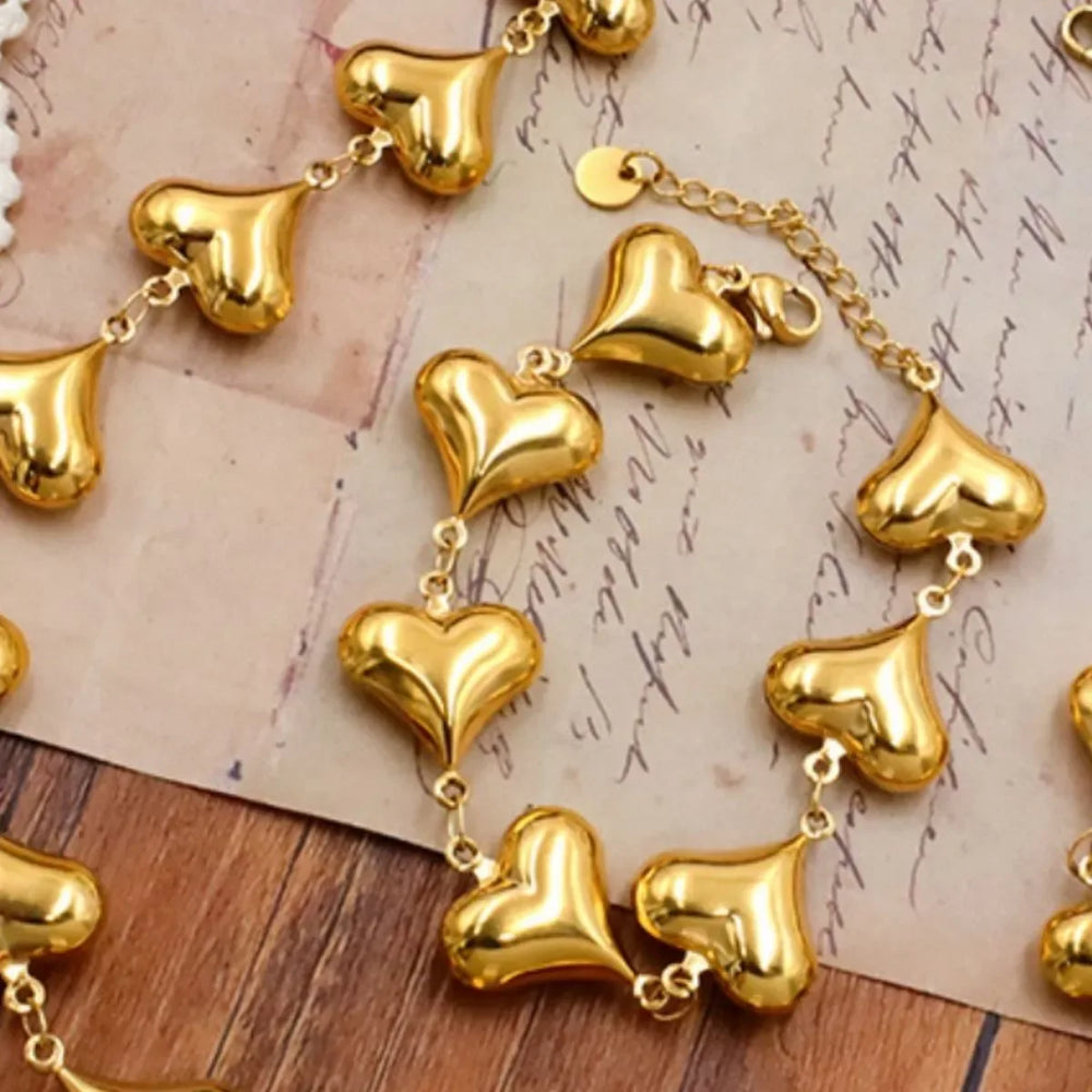 18K Gold-Plated Heart Charm Bracelet - Trendsi - Flyclothing LLC