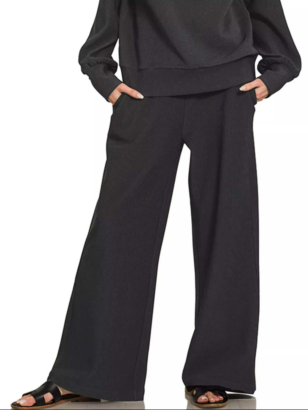 Zenana Ribbed High Neck Half Zip Pullover & Pants Set - Trendsi - Flyclothing LLC