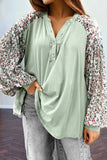 Printed Notched Long Sleeve Blouse - Trendsi - Flyclothing LLC