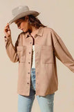 SO ME Faux Sued Snap Shacket with Collar and Pockets - Trendsi - Flyclothing LLC
