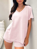V-Neck T-Shirt and Shorts Set - Trendsi - Flyclothing LLC