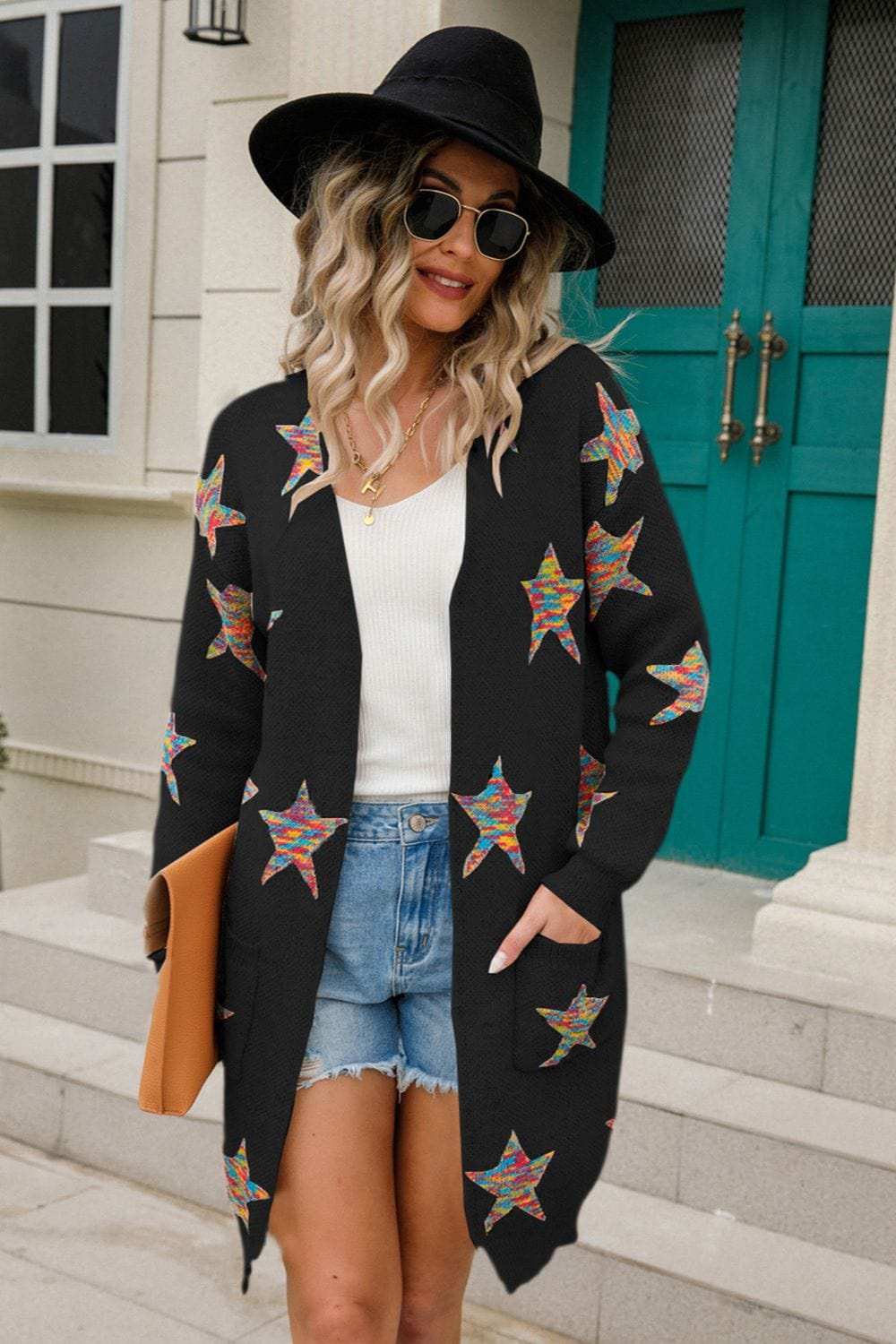 Angel Wings Star Open Front Long Sleeve Cardigan - Trendsi - Flyclothing LLC