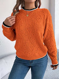 Contrast Trim Round Neck Long Sleeve Sweater - Trendsi - Flyclothing LLC