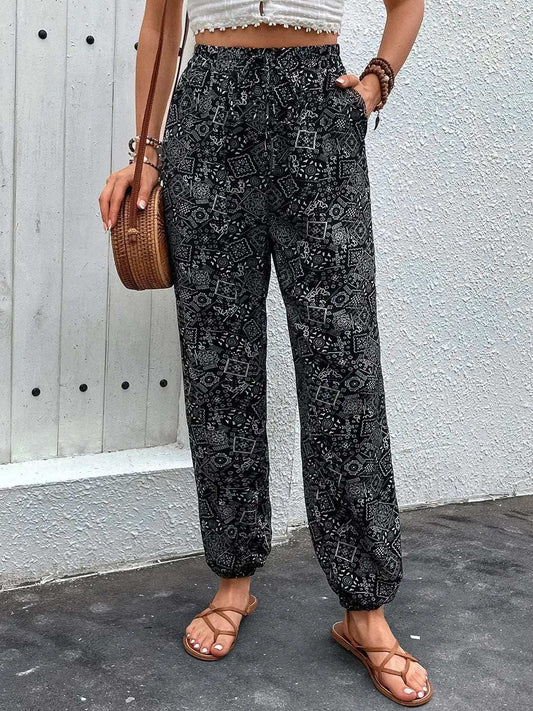 Printed High Waist Pants - Trendsi - Flyclothing LLC