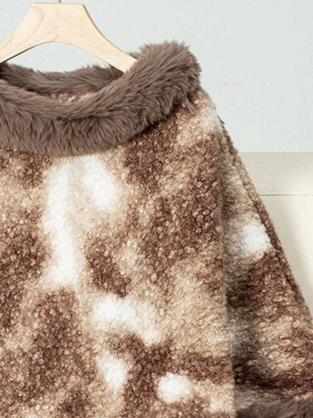 Furry Contrast Three-Quarter Poncho - Trendsi - Flyclothing LLC