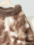 Furry Contrast Three-Quarter Poncho - Trendsi - Flyclothing LLC