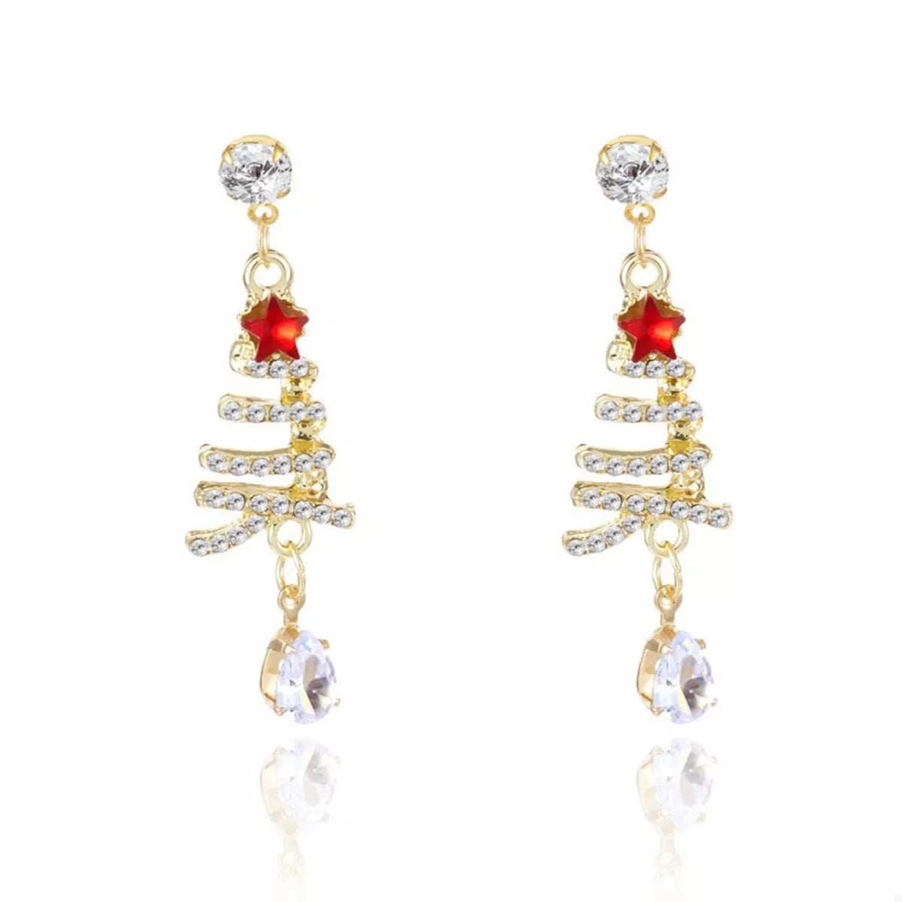 18K Gold-Plated Christmas Tree Earrings - Trendsi - Flyclothing LLC