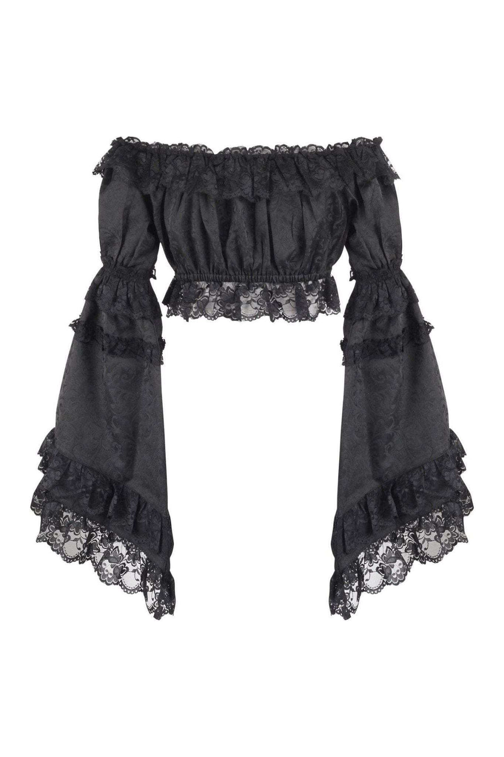 Daisy Corsets Black Brocade Smocked Flare Sleeve Peasant Top - Daisy Corsets - Flyclothing LLC