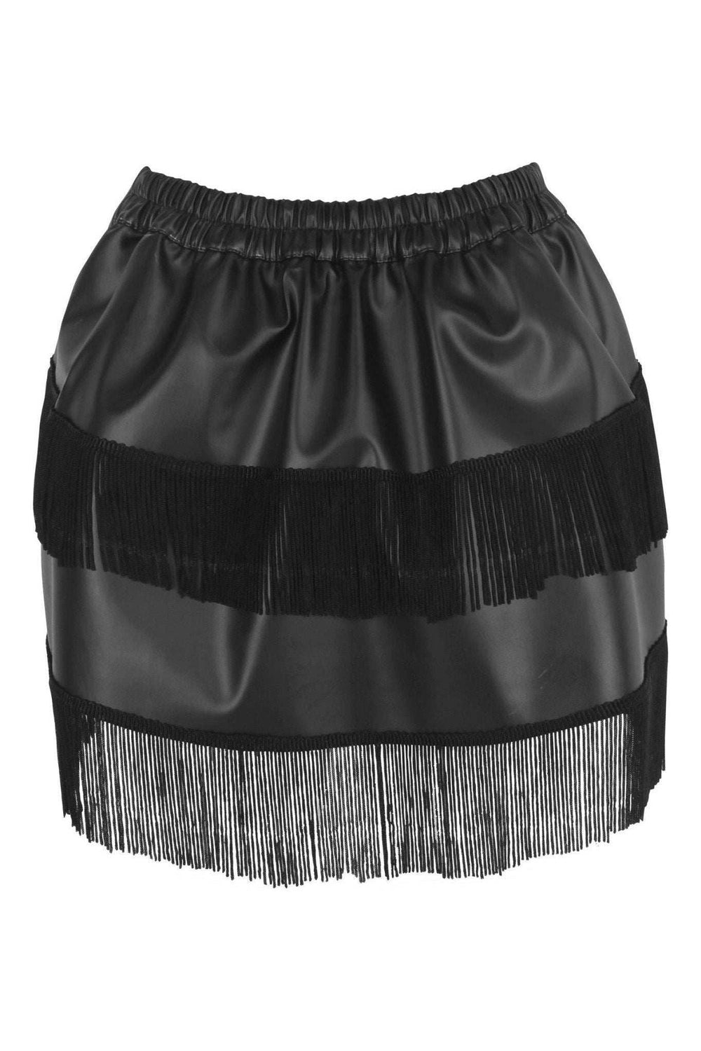 Daisy Corsets Black Faux Leather Ruched Bustle Skirt w/Fringe - Daisy Corsets - Flyclothing LLC
