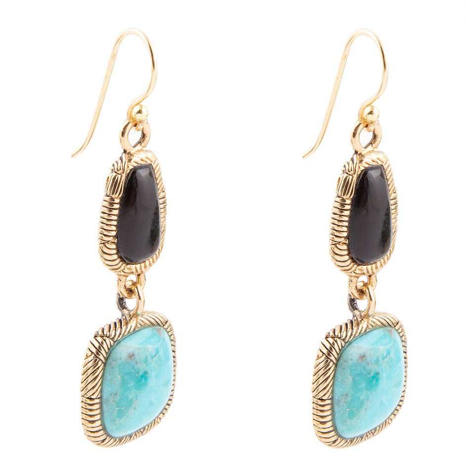 Black Onyx and Blue turquoise Golden Bronze Drop Earrings - Barse Jewelry - Flyclothing LLC