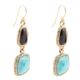 Black Onyx and Blue turquoise Golden Bronze Drop Earrings - Barse Jewelry - Flyclothing LLC