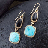 Black Onyx and Blue turquoise Golden Bronze Drop Earrings - Barse Jewelry - Flyclothing LLC