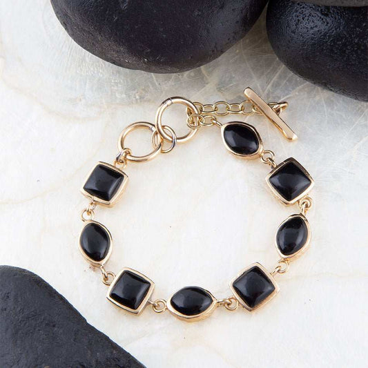 Black Onyx Hammered Link Golden Bracelet - Barse Jewelry - Flyclothing LLC