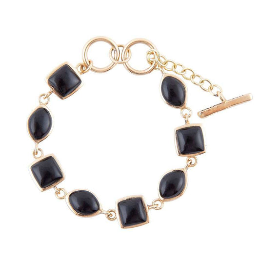 Black Onyx Hammered Link Golden Bracelet - Barse Jewelry - Flyclothing LLC
