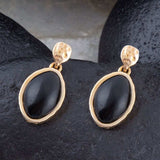 Black Onyx Hammered Post Drop Golden Earrings - Barse Jewelry - Flyclothing LLC