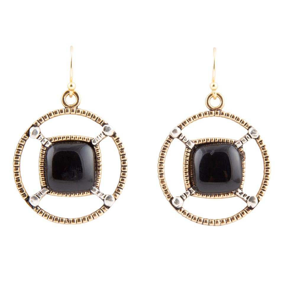 Black Onyx Mixed Metal Drop Earrings - Barse Jewelry - Flyclothing LLC