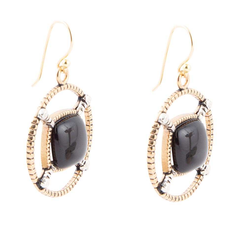 Black Onyx Mixed Metal Drop Earrings - Barse Jewelry - Flyclothing LLC