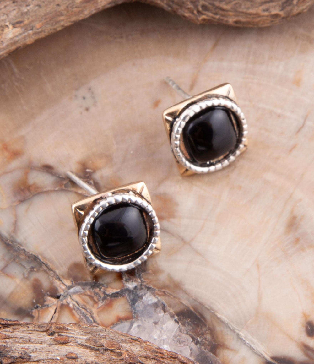 Black Onyx Mixed Metal Post Earrings - Barse Jewelry - Flyclothing LLC