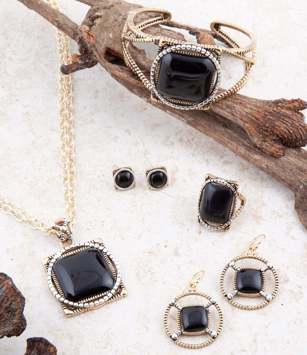 Black Onyx Mixed Metal Post Earrings - Barse Jewelry - Flyclothing LLC