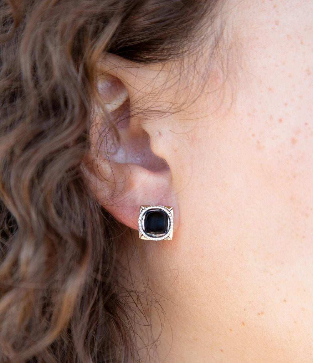 Black Onyx Mixed Metal Post Earrings - Barse Jewelry - Flyclothing LLC